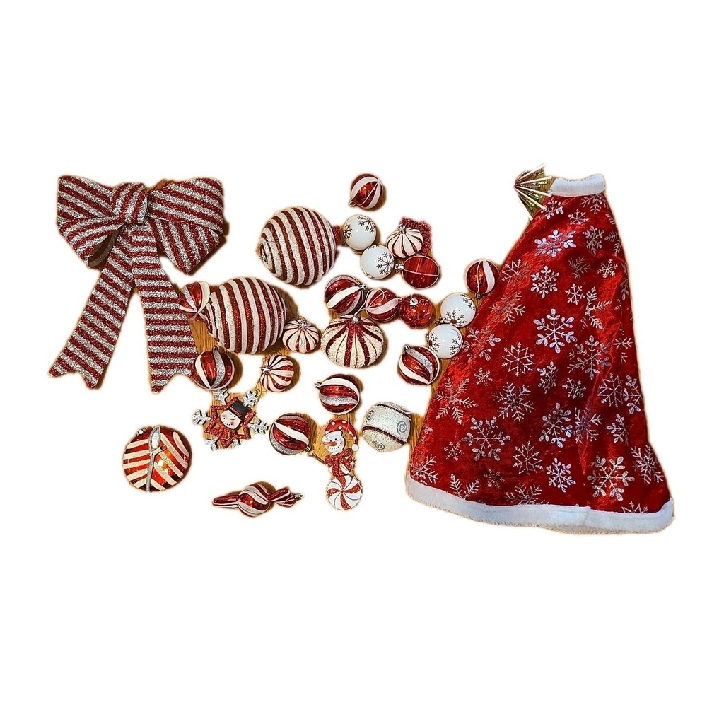 Candy Cane Christmas Ornament Stripes  Red White Glitter Tree Topper Bow‎ Skirt